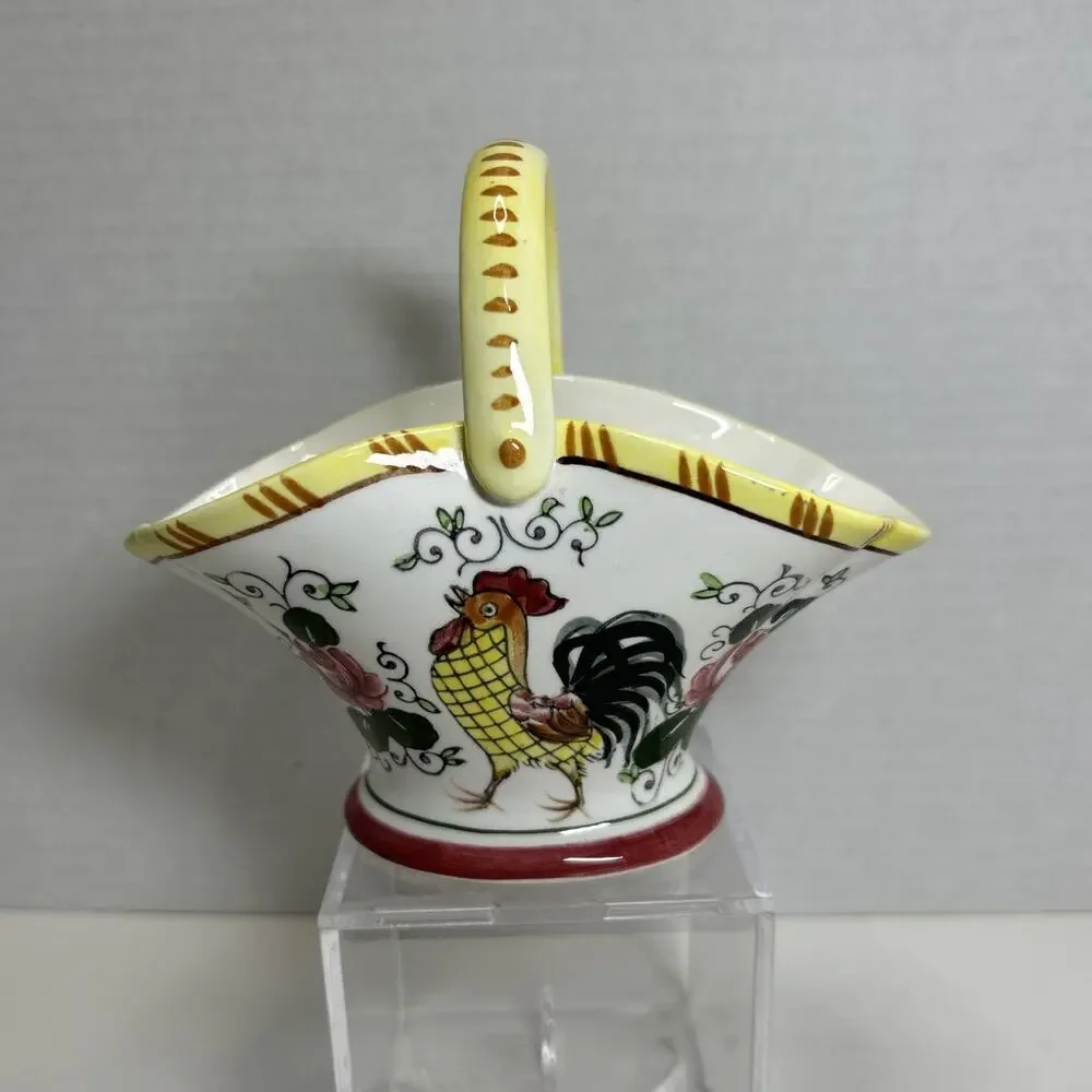 Vtg Ucagco Rooster Roses Spring Basket Ceramic Early Provincial Farmhouse